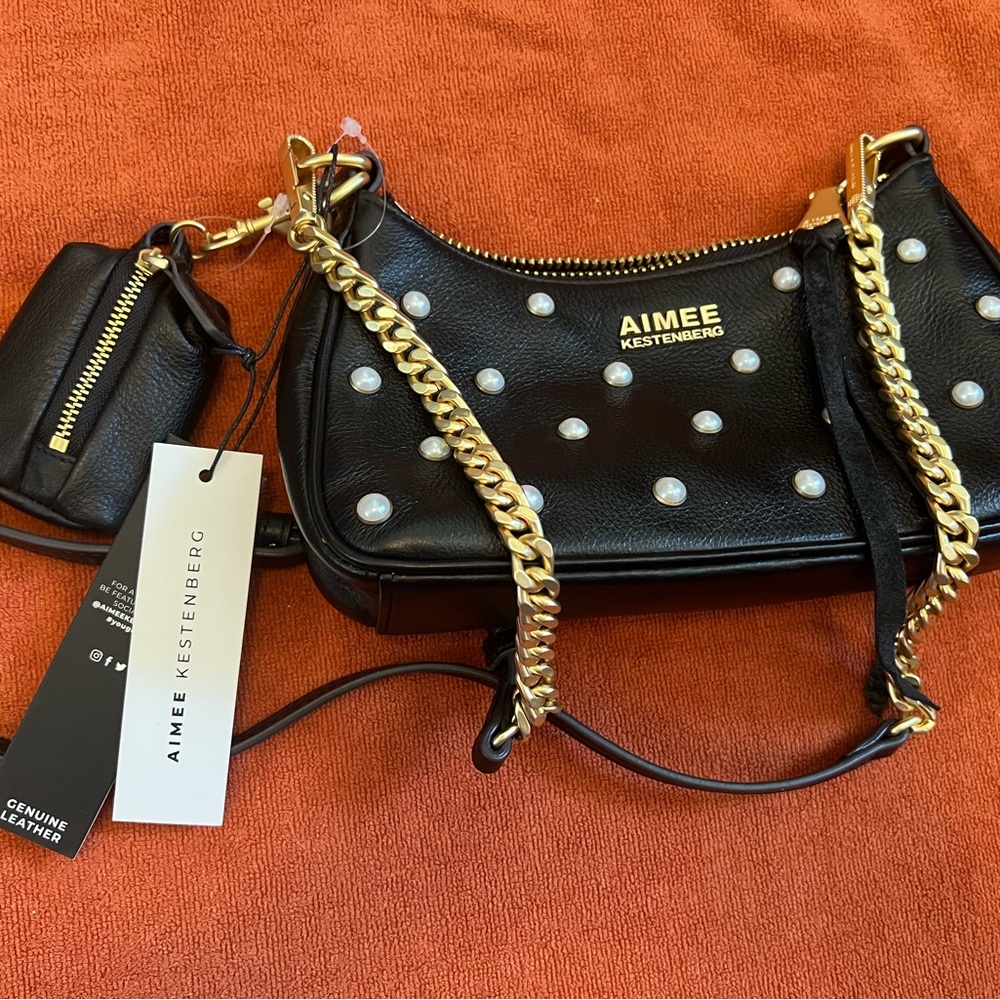 Aimee Kestenberg Black and Gold Shoulder Bag with Chain Strap